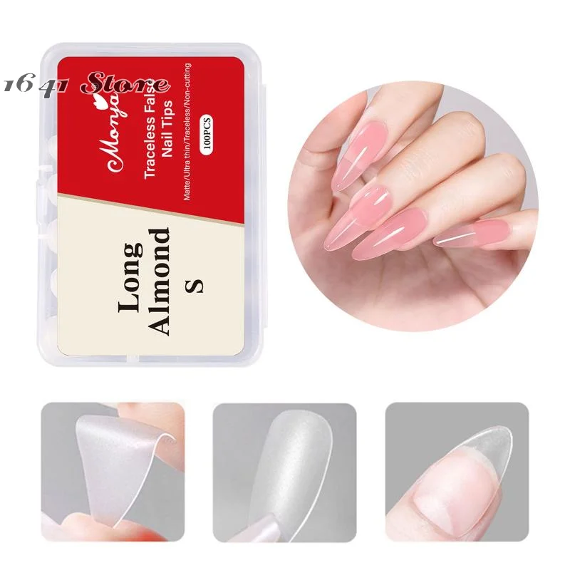 （NEW）100Pcs/box Fake Nails NO Polishing No Trace Demal Press On False Thin Nail Tips For Extension Home DIY