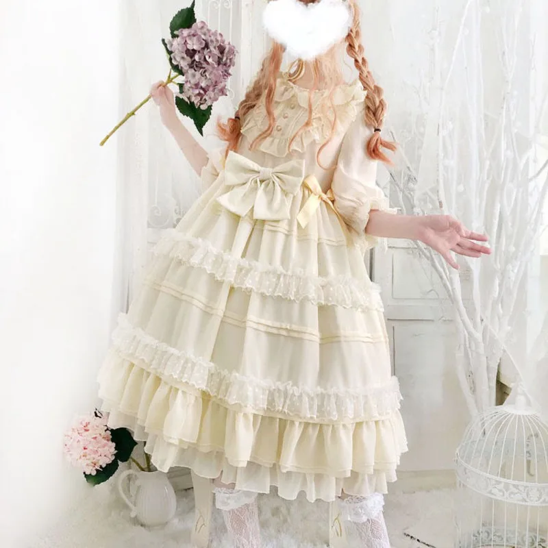 Angel Star Dream Op Short Sleeve Flower Wedding Luxury Lolita Fairy Daily Lolita Dress Gothic Black Beige Palace Style