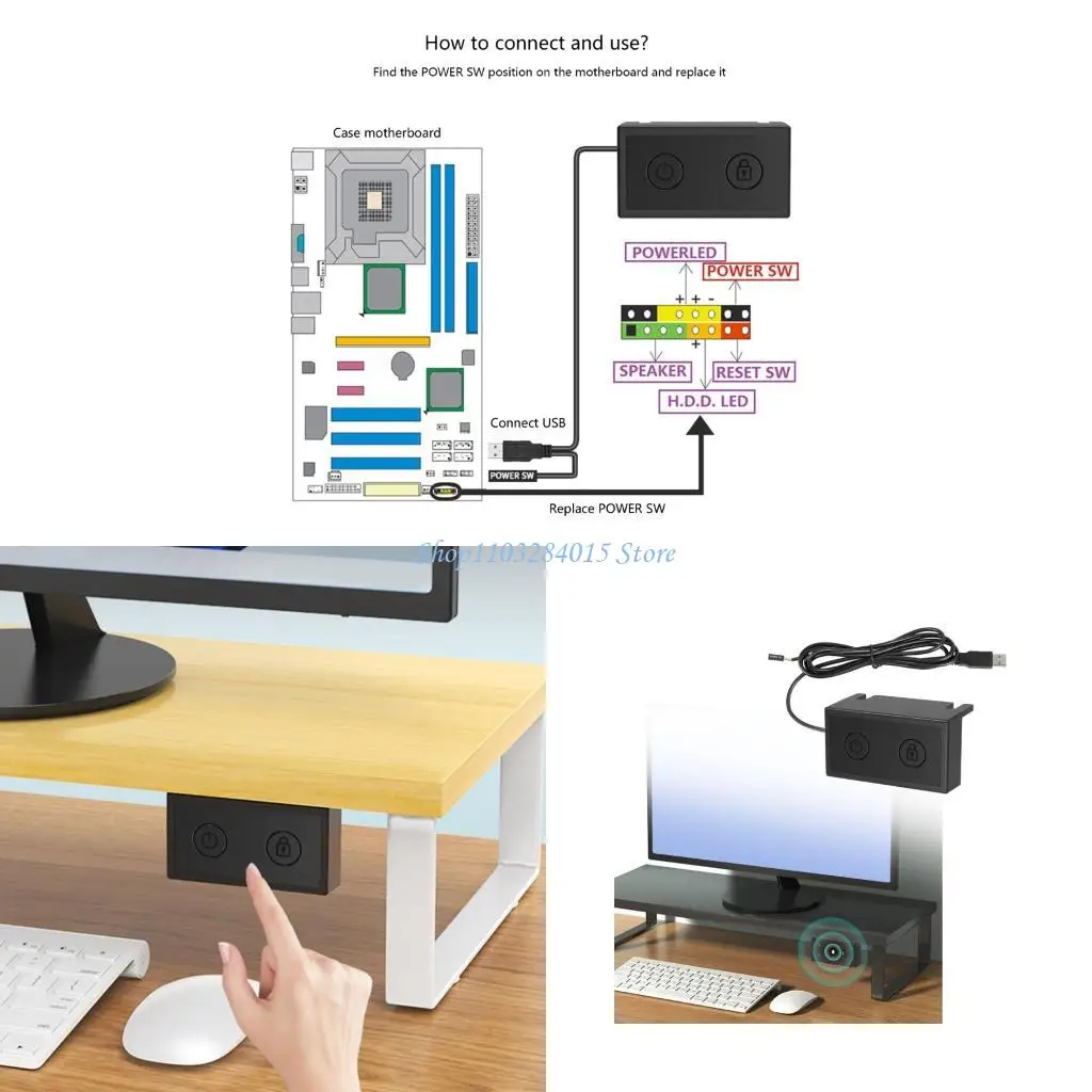 

R6FF Многофункциональные внешние переключатели питания ПК заблокировать кнопку экрана USB Управление питания для домашнего офиса