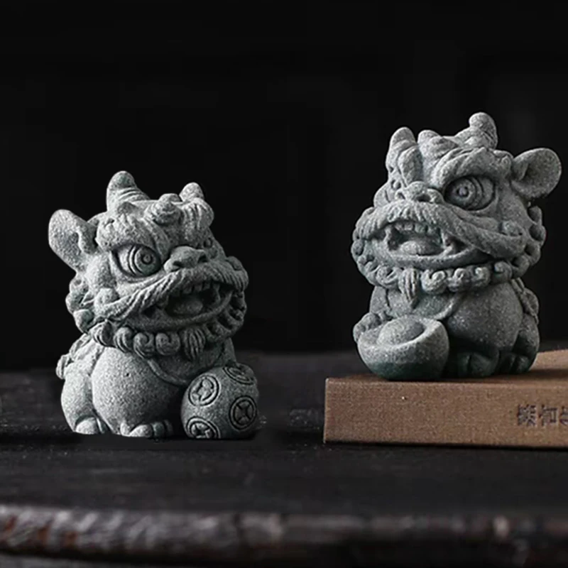 3D Silicone Mold Concrete Ornament Making Chinese Stone Lion Shape Design Cement Aromatherapy Plaster DIY Handmade Gift Forms