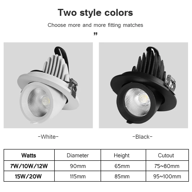 Ściemniane Led typu Downlight 360 obracania regulowanej oprawa wpuszczana lampy sufitowej w miejscu do salonu oprawy oświetlenia Led 85 ~ 265V