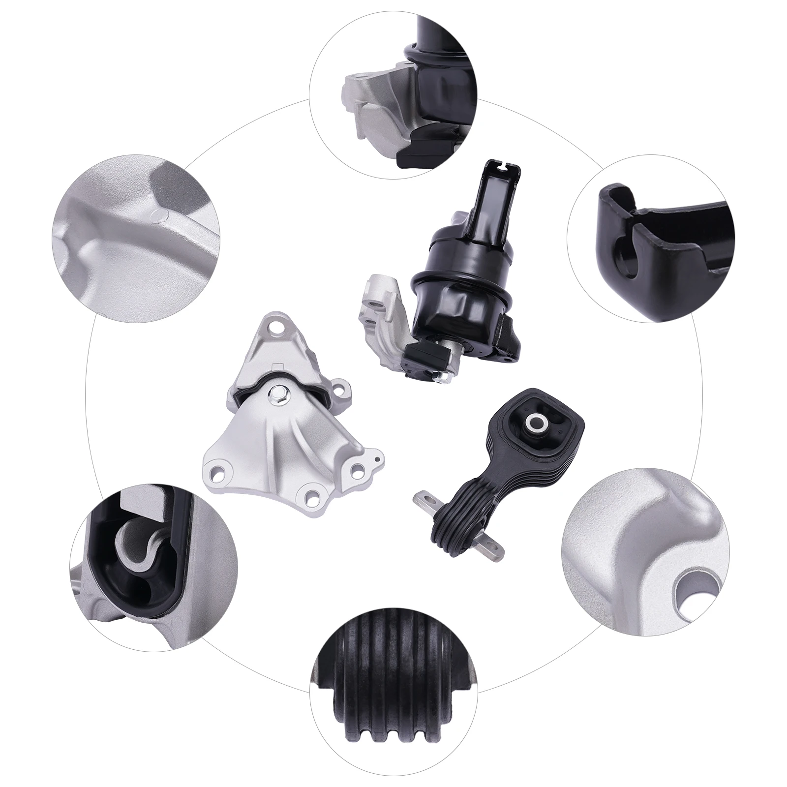 Engine Motor Mount, Aluminum Rubber Vibration Dampening Motor Mount Set, 3PCS OE MK024 MK073 65021 Direct Replacement for 2012-2013 Honda Civic 1.8L