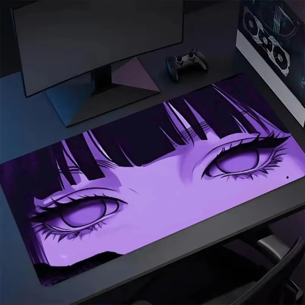 Glowing Purple Red Eyes extra Large XXL Full Stitched Edge Desk Mouse Pad Non-slip Rubber mouse pad