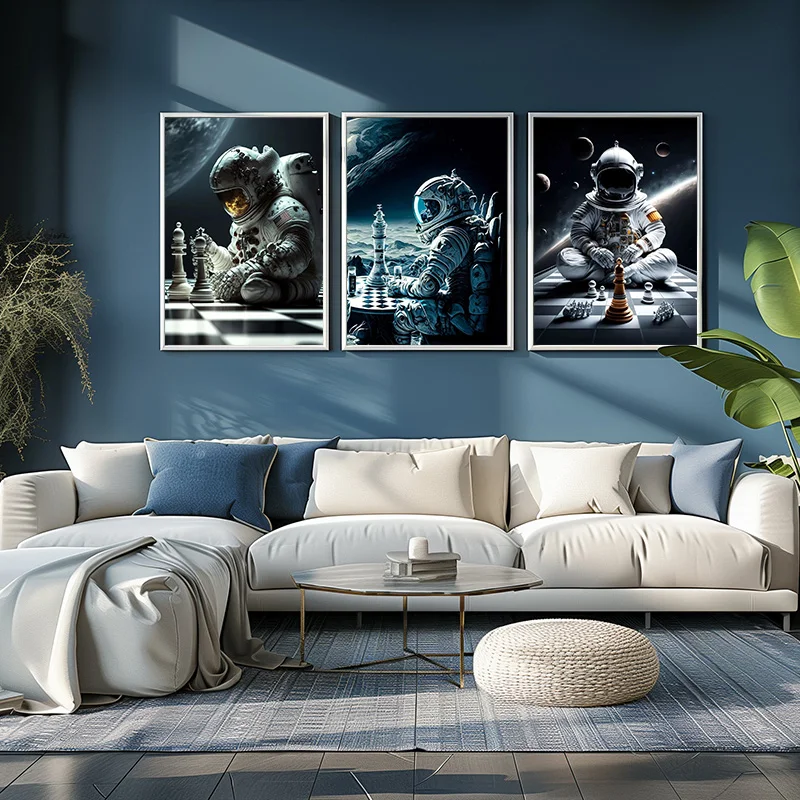 Astronaut Universe Play Chess Universe Poster Abstract Art Canvas Painting Modern Wall Art for Club Living Room Home Decoration