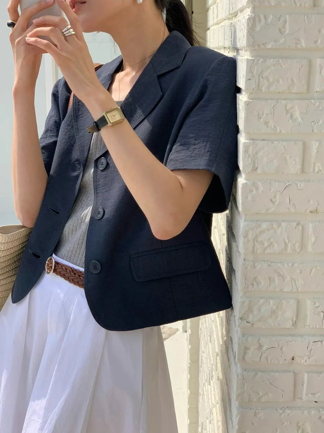 한국 스타일 캐주얼 루즈핏 싱글 버튼 라펠 가벼운 여름 패셔너블 핑크 여성용 코트 자켓