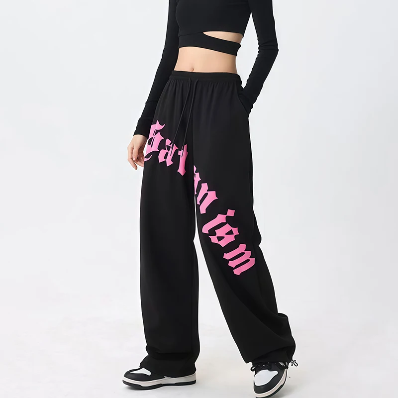 الهيب هوب إلكتروني طباعة Sweatpants للنساء مرونة عالية الخصر بنطلون خمر Y2k بنطلون مريح فضفاض بنطلون رياضي