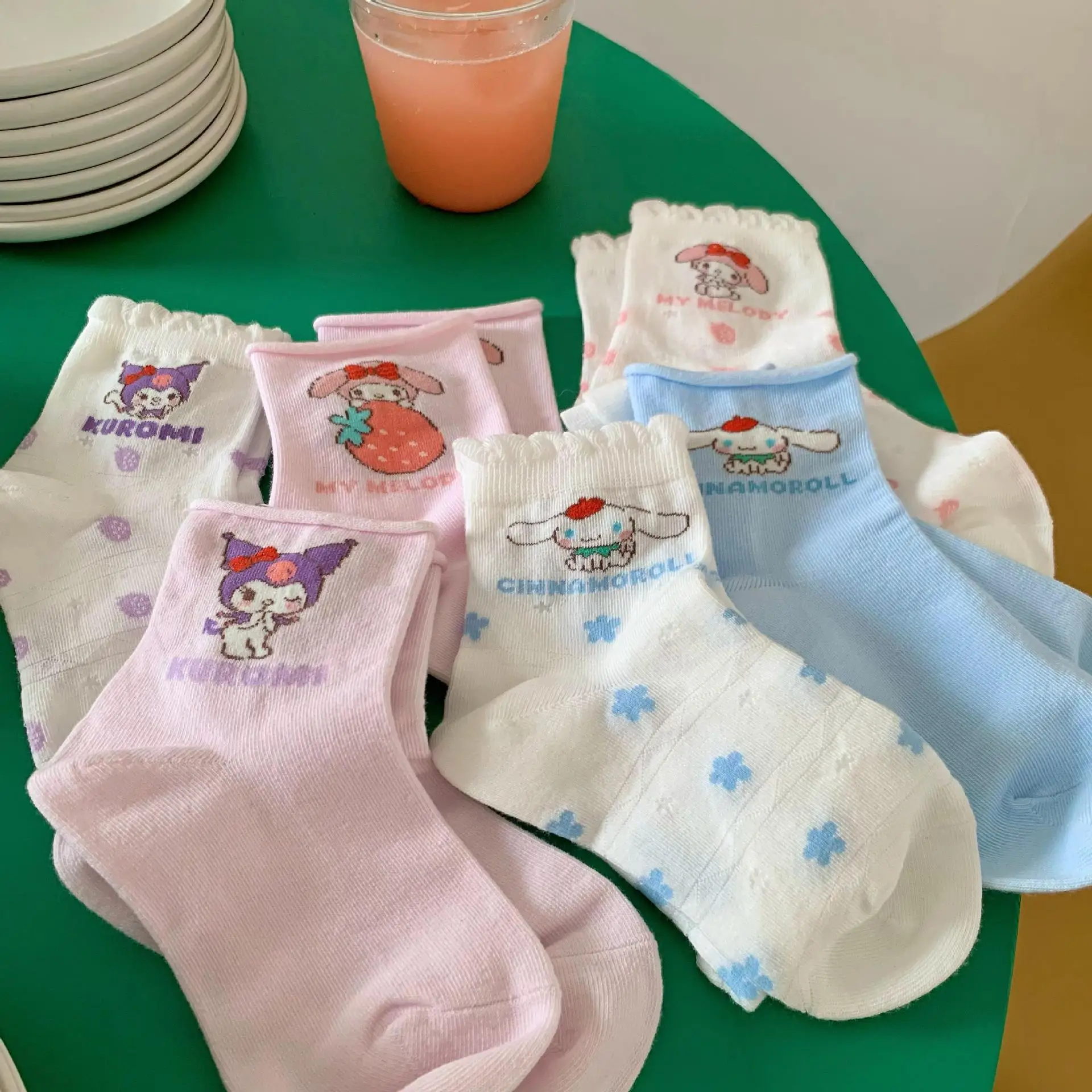 

Anime Sanrio Kawai Socks Cute Kuromi My Melody Cinnamoroll Stocking Cartoon Korean Mid-Tube Cotton Socks Trendy for Girls Gifts