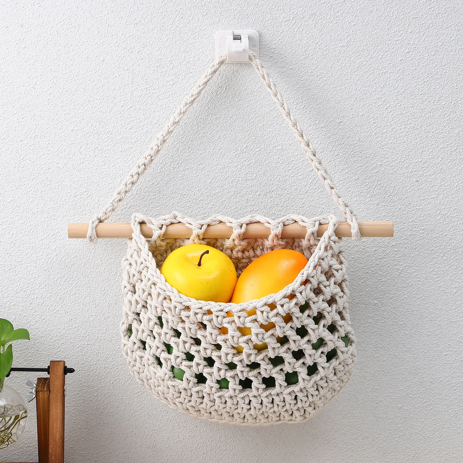 

2pcs Fruit Hanging Baskets Boho Tassel Macrame Handmade Woven Cotton Wall Storage Vegetable Basket Organizer For Kitchen Living