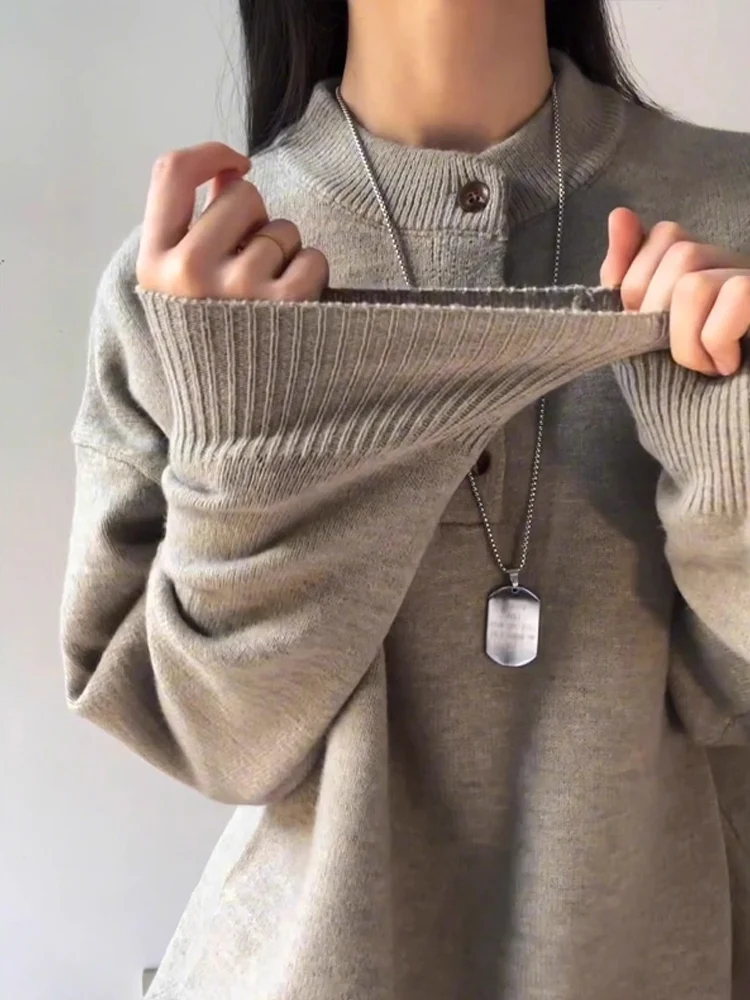 

Cleanfit Korean Retro Henry Collar Knitwear Casual Lazy Sle Inner Wear Top for Men And Women Autumn High End Feeling