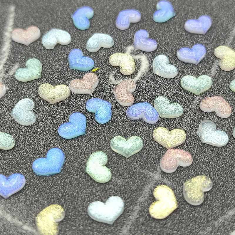 50PCS 3D Flatback Resin Heart Nails Charms Parts Kawaii Accessories Manicure Materials Glitter Nail Supplies For Professionals