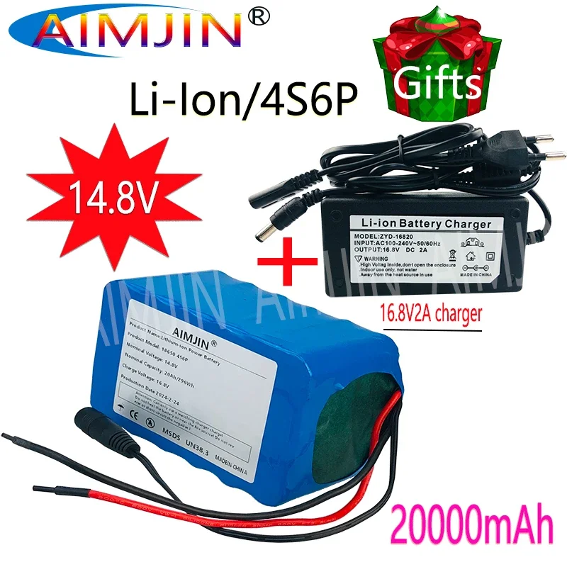 

14.8V 20Ah 4s6p 18650 li-iom battery pack night fishing lamp heater miner's amplifier batteries with BMS+16.8V Charger