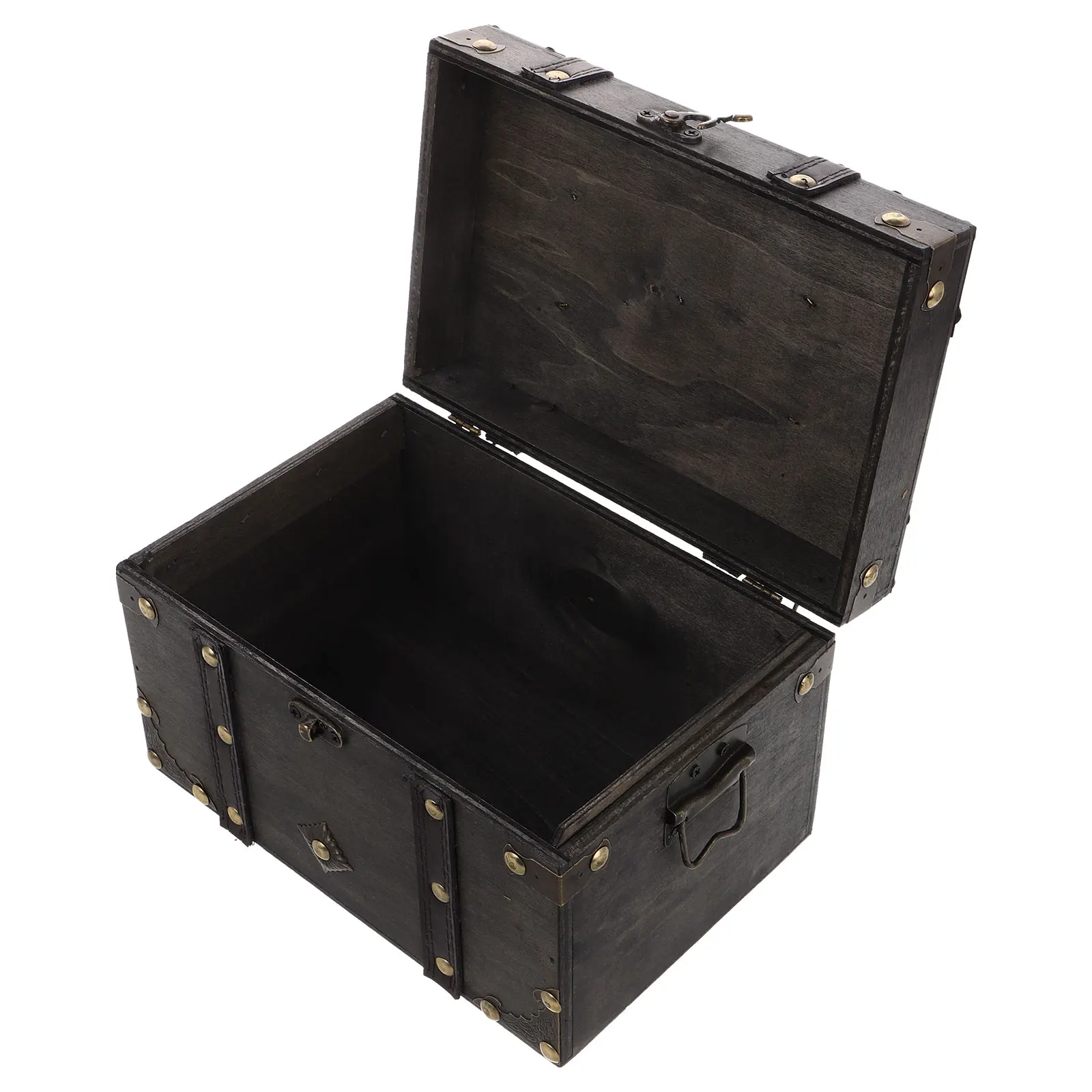 

Jewelry Wooden Storage Box Vintage Large Treasure Chest Dark Grey Lock Gem Organizer Case Toys Keepsake Trunk Chest Home Decor