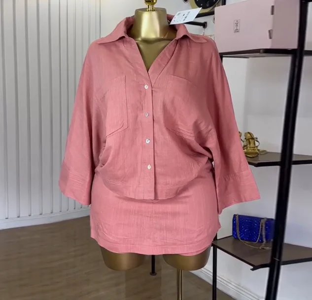

New Sweet and Fresh Collar Bat Sleeve Shirt High Waist Half Length Pants and Skirts Two Piece Set