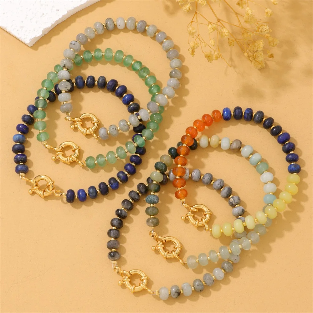 4X6MM Natürliche Rondelle Stein Perlen Armband Gold Farbe OT Taste Charms Armbänder für Frauen Weibliche Armband Armreif schmuck Geschenke
