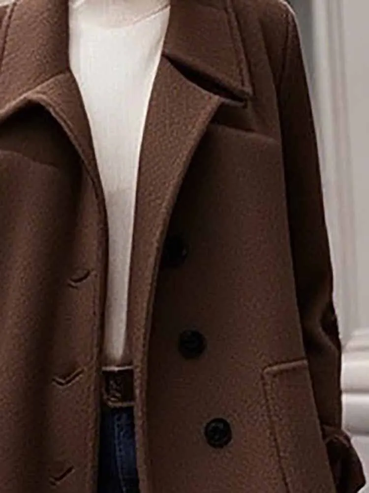 

Elegant OL Commute Style Coat Women Fashion Lapel Button Thick Mid Length Jacket Casual Long Sleeve Solid Color Pocket Overcoat