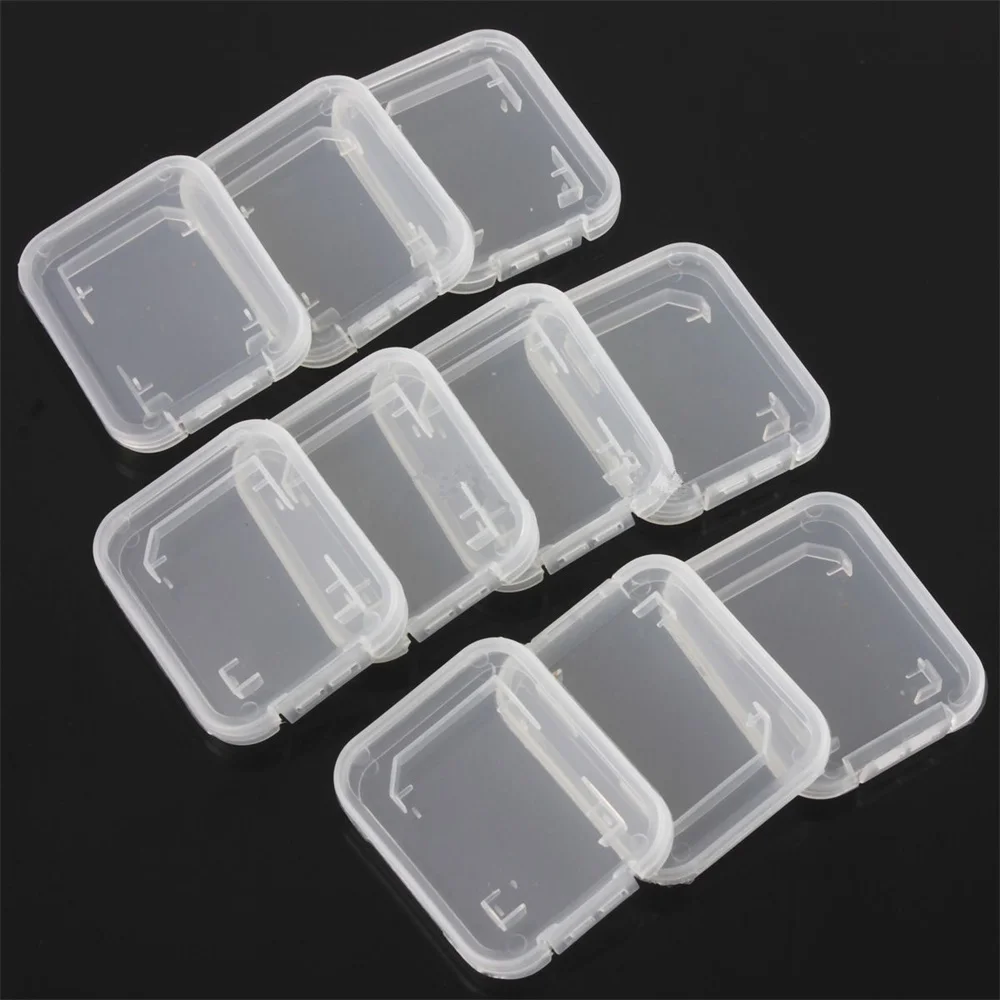 Étui transparent pour carte mémoire Sdhc standard, boîte de support, boîtes de rangement, carte mémoire individuelle, étui transparent pour PC, vente en gros, nouveau, 10 pièces