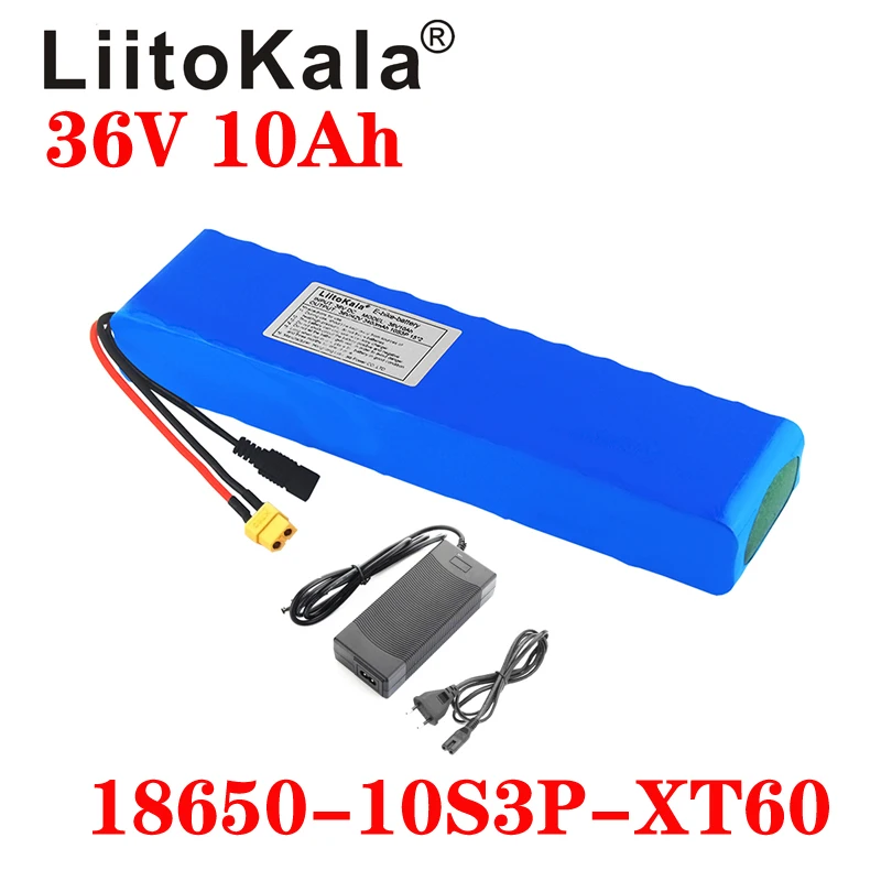 LiitoKala 36V battery 36V electric bike battery 42V 10AH 18650 battery for motorcycle Scooter with XT60 plug and 42V2A charger