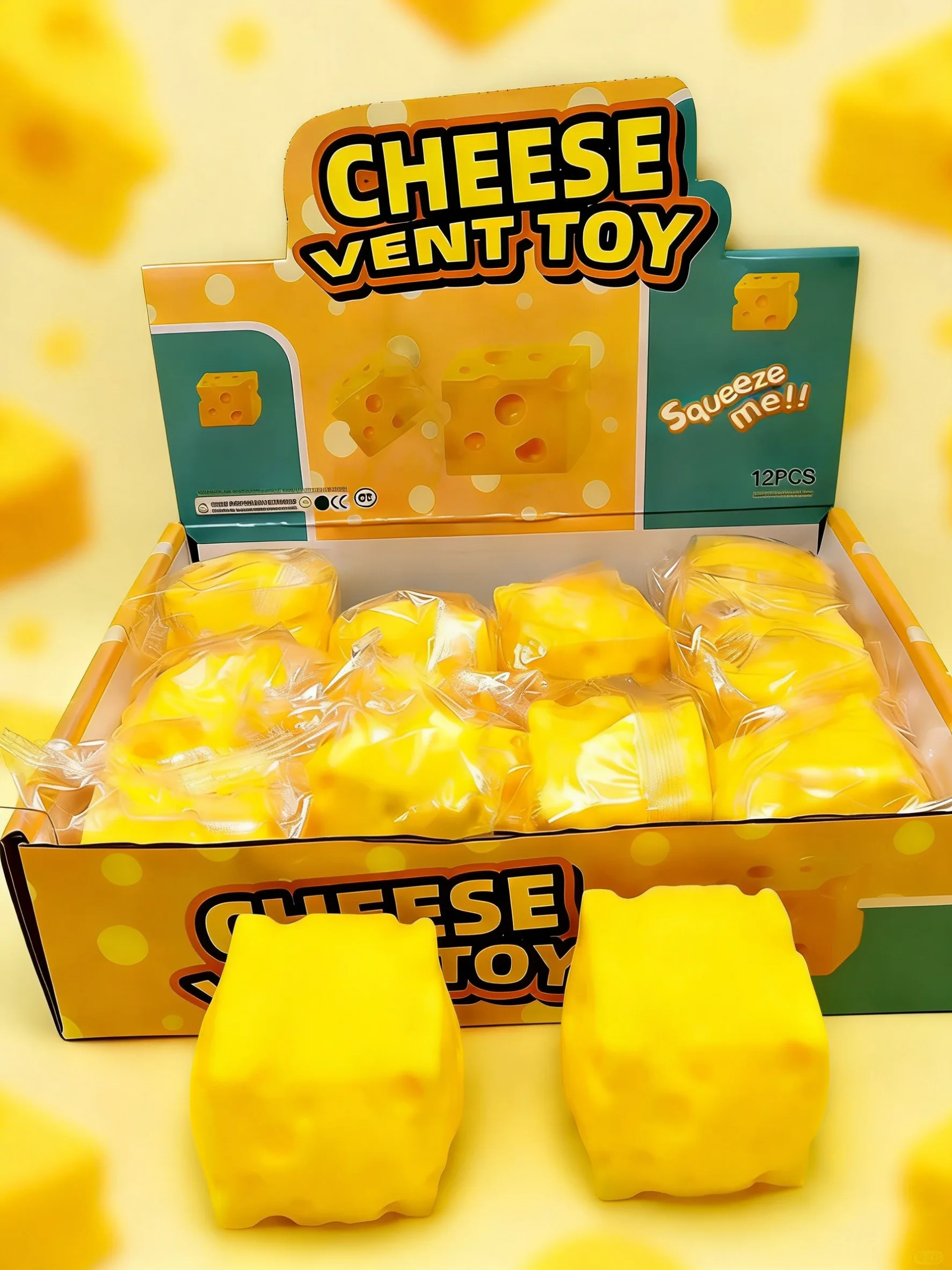 Würfel-Käse-Quetschspielzeug, Simulierter Käse-Fidget-Toy, Langsam Rückfedernder Formbarer Stressabbau-Ball für Erwachsene, Squishy-Spielzeug