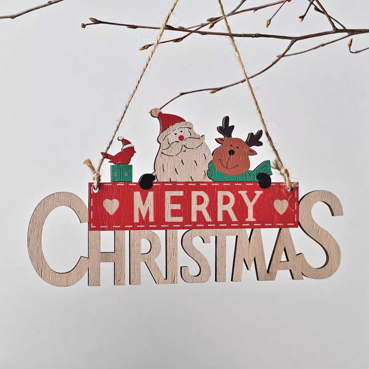 Merry Christmas Door Sign Wood Farmhouse Wall Hanging for Porch Xmas Front Indoor Outdoor Home Garden Decor Room Decoration Gift