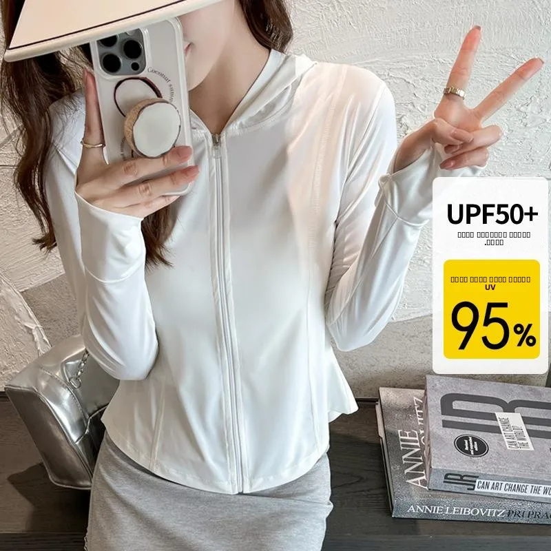 

Women's UV Resistant Sunscreen Clothing irt Thin Long Sve Sweet Sle Regular Fit Adult Faionable Summer Protection Top