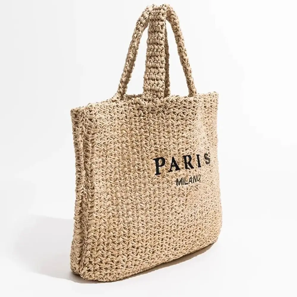 Bolso de mano de paja con letras de moda, bolsa de playa informal de gran capacidad, bolsas de compras grandes