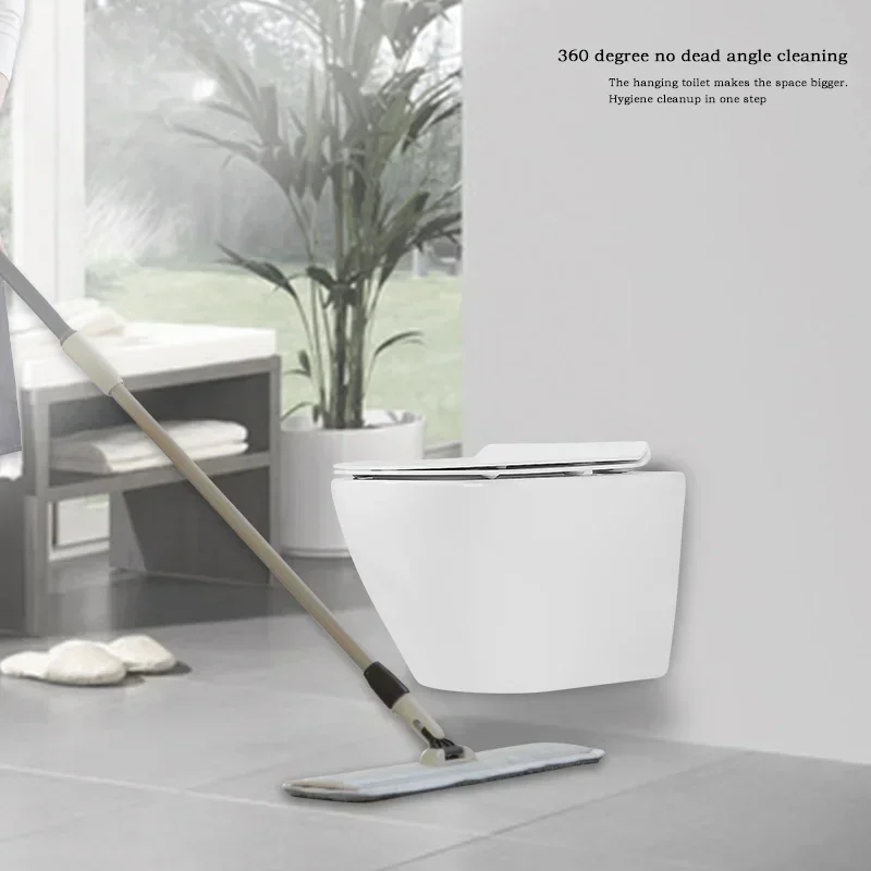 Round Rimless Sanitary Ware Ceramic Easy Clean Save Space Wall Hung Toilet