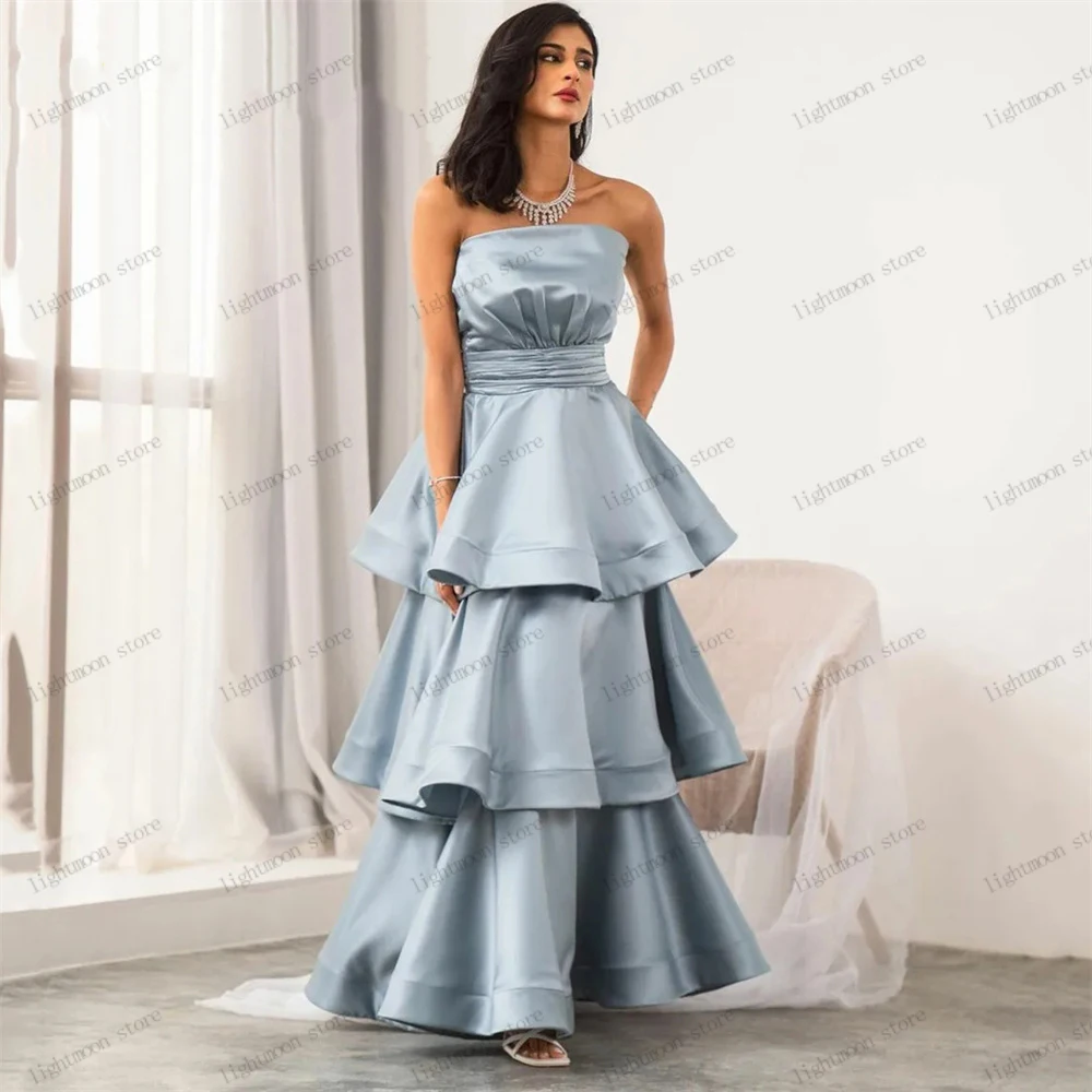 

Modern Evening Dresses A-Line Satin Pleat Prom Dress Strapless Backless Sleeveless Ball Gowns Graceful Elegant Vestidos De Gala