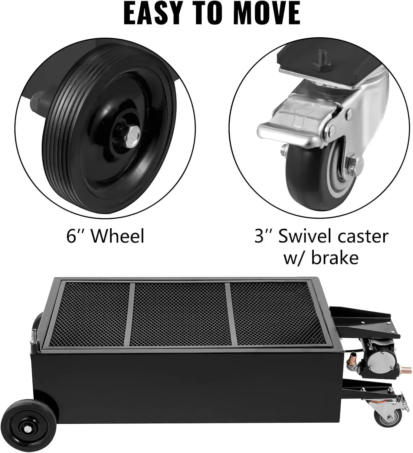 25 Gal Low Profile Oil Drain Pan with Electric Pump, Large Capacity Oil Change Pan with 7.2ft Hose & Folding Handle