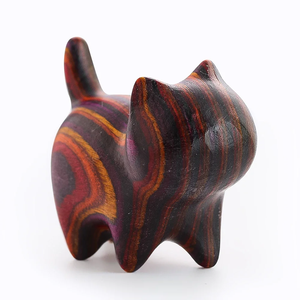 Natural Rainbow Eucalyptus Faceless Cat Ornament Wooden Lucky Mascot Tea Pet Pendant Keychain Gift Decor Car Home Desk Display