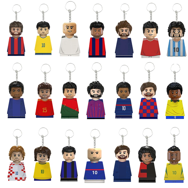 2024 NEW Football Players Keychain Figurine Messi Ronaldo Neymar Lewandowski Mini Action Building Block Model Toy Kids Gifts