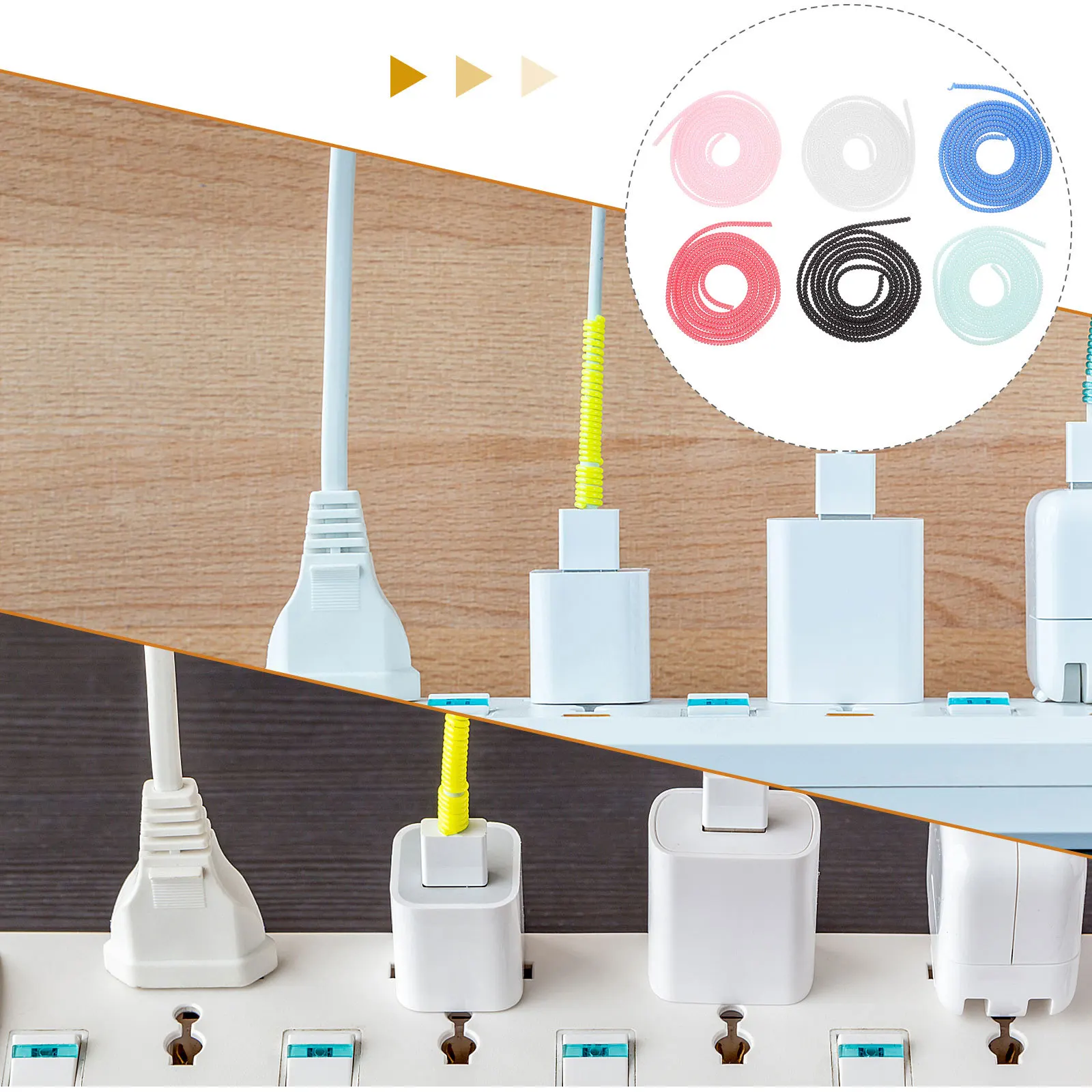 

12Pcs Spring Data Line Protector Stretchy Flexible Cord Management Tube 1.4m Exquisite Electroplated Wire Wrap Desktop Organizer