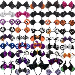 Disney Witch Bat Skeleton Ear Headband For Adults Kids Cosplay Halloween Hairband Women Girls Ghost Bows Party Hair Accessories