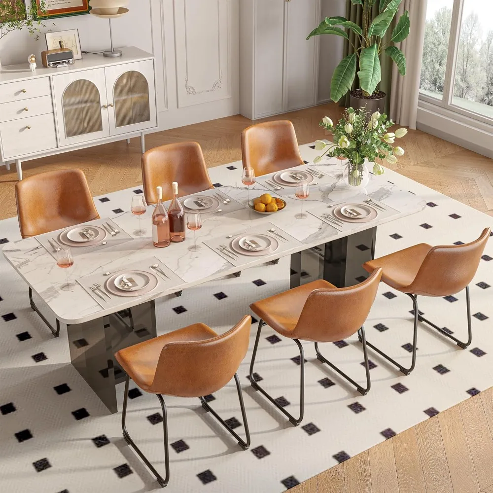 

Dining Chairs Set of 6, 18" PU Leather Armless Dinner Chairs with Backrest, Modern Kitchen Dining Room Chair with Metal Legs for