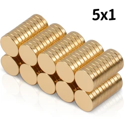 10~500Pcs 5x1mm Golden Neodymium Magnet Disc N35 NdFeB Small Round Super Powerful Strong Permanent Magnetic Imane Rare Earth 5mm