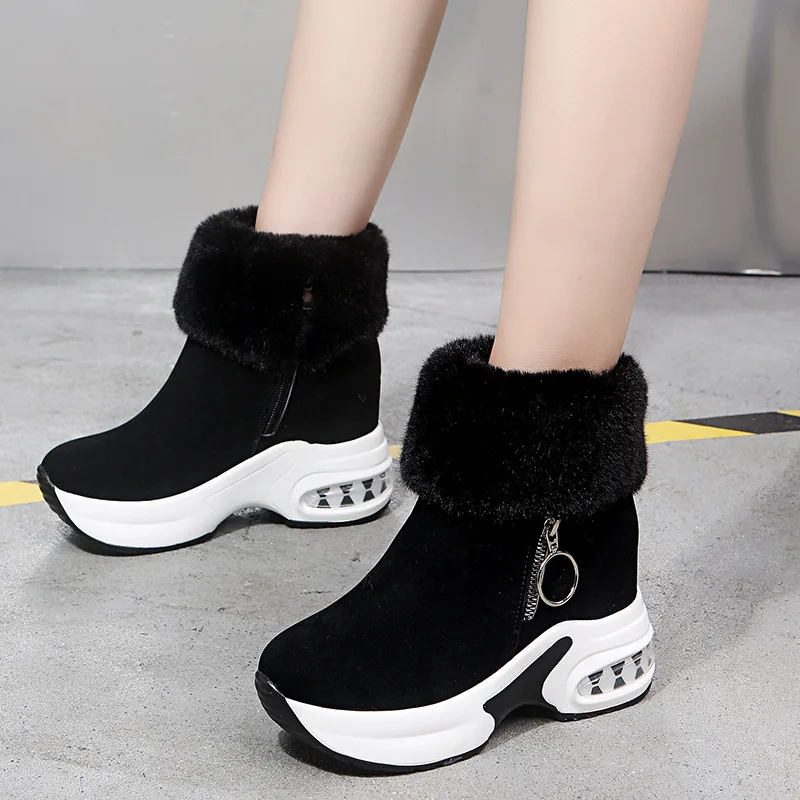 

Snow Boots Winter New Warm Cotton Boots with Fleece Thick Sole Height Increasing Short Boots for Women