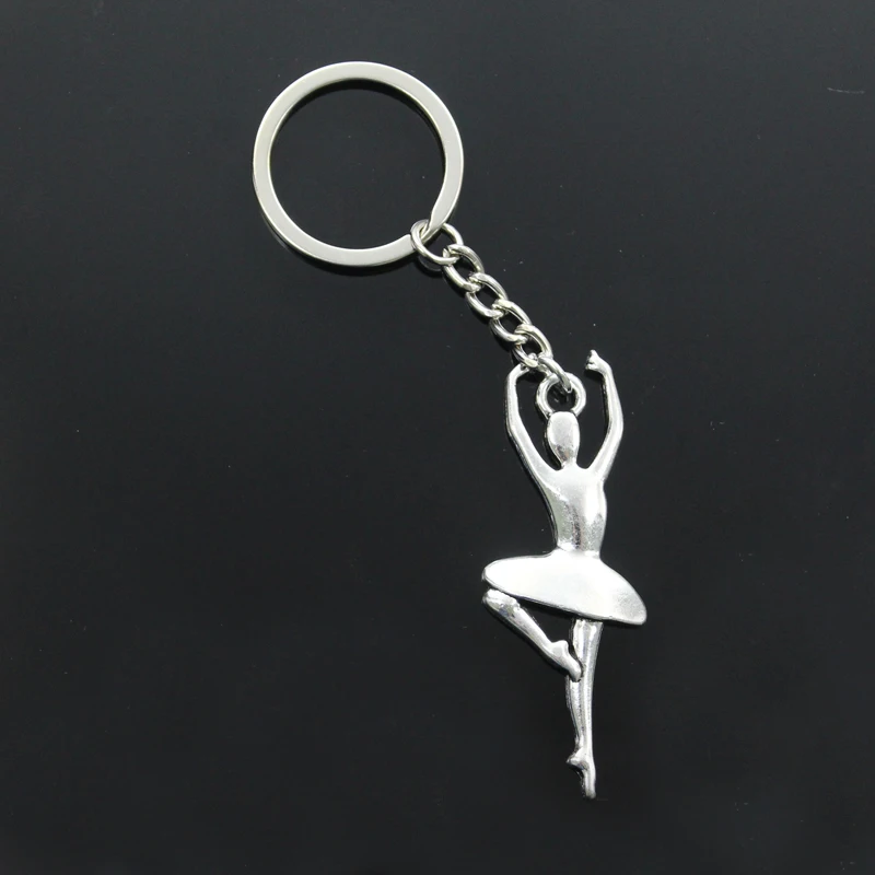 

New Fashion Men 30mm Car Keychain DIY Metal Holder Chain Vintage Ballet Girl Dancer Ballerina 63x23mm Silver Color Pendant Gift