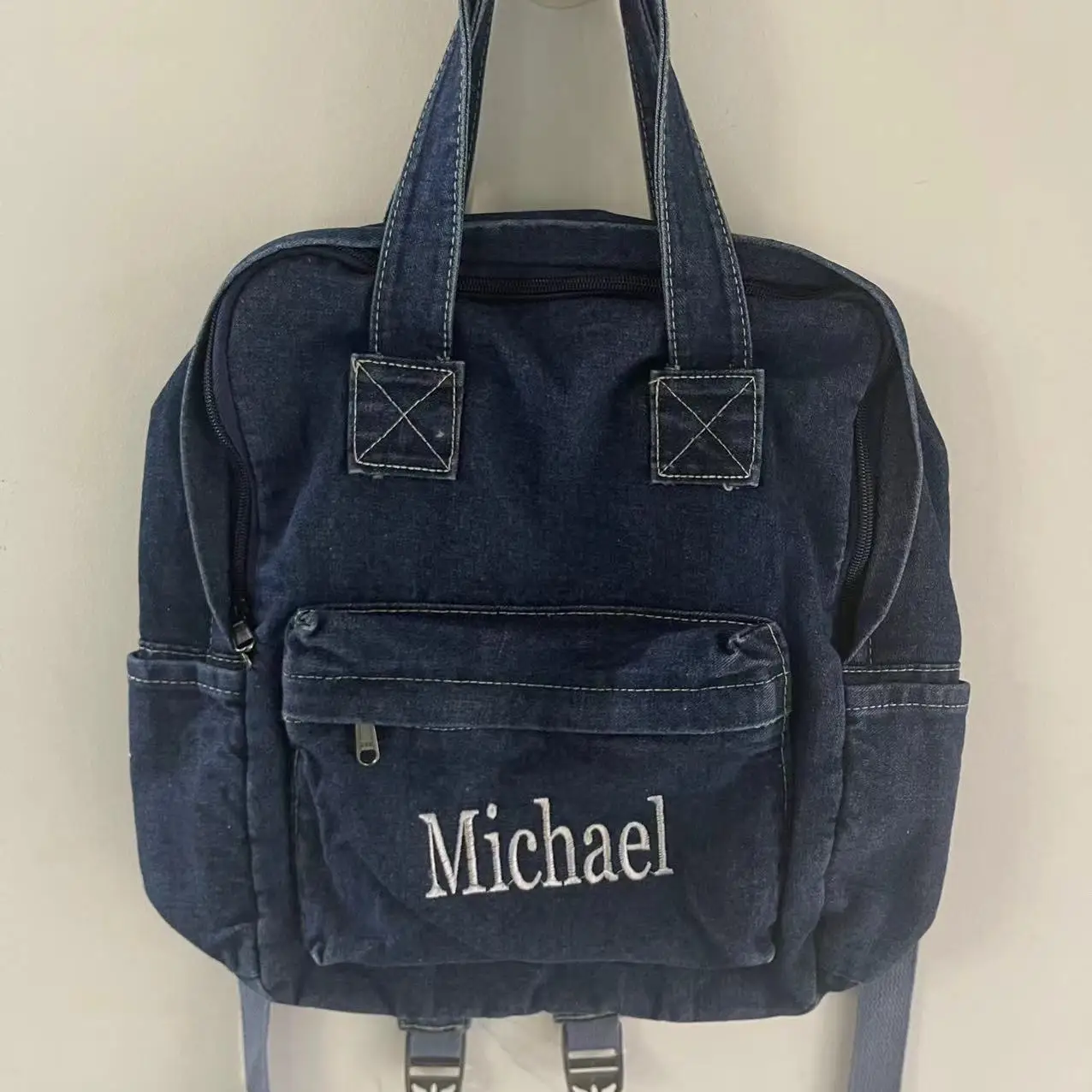 Customized New High School Student Backpack With Any Name, Simple Denim Backpack, Embroidered Large Capacity Backpack