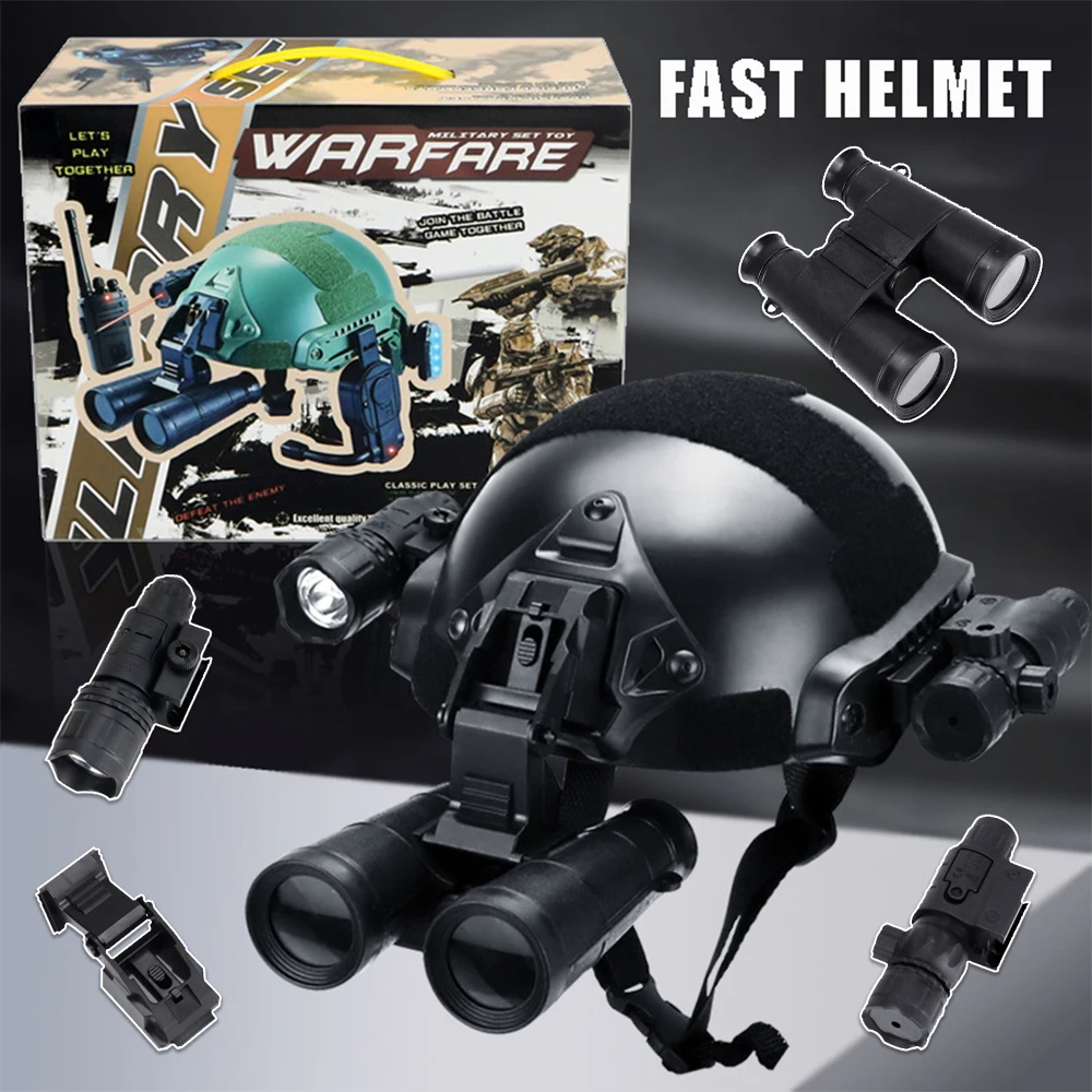 

Children's Tactical Helmet Set Paintball Fast Helmet with Flashlight Telescope Strobe Light Training Full Cosplay Costumes