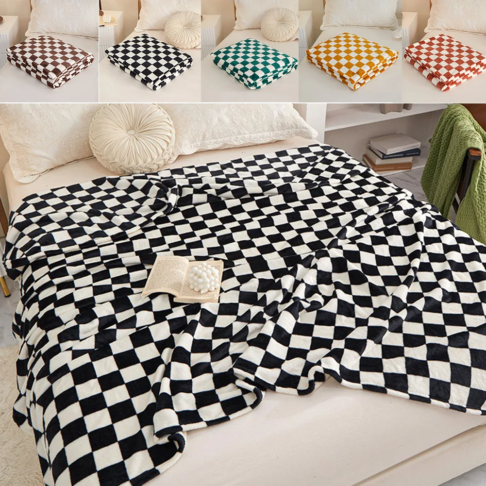 Blanket Throw Fuzzy White Black Checkered Flannel Fleece Blanket For Couch Bed Fluffy Plaid Plush Microfiber Fashion Blanke