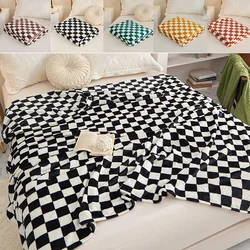 Blanket Throw Fuzzy White Black Checkered Flannel Fleece Blanket For Couch Bed Fluffy Plaid Plush Microfiber Fashion Blanke