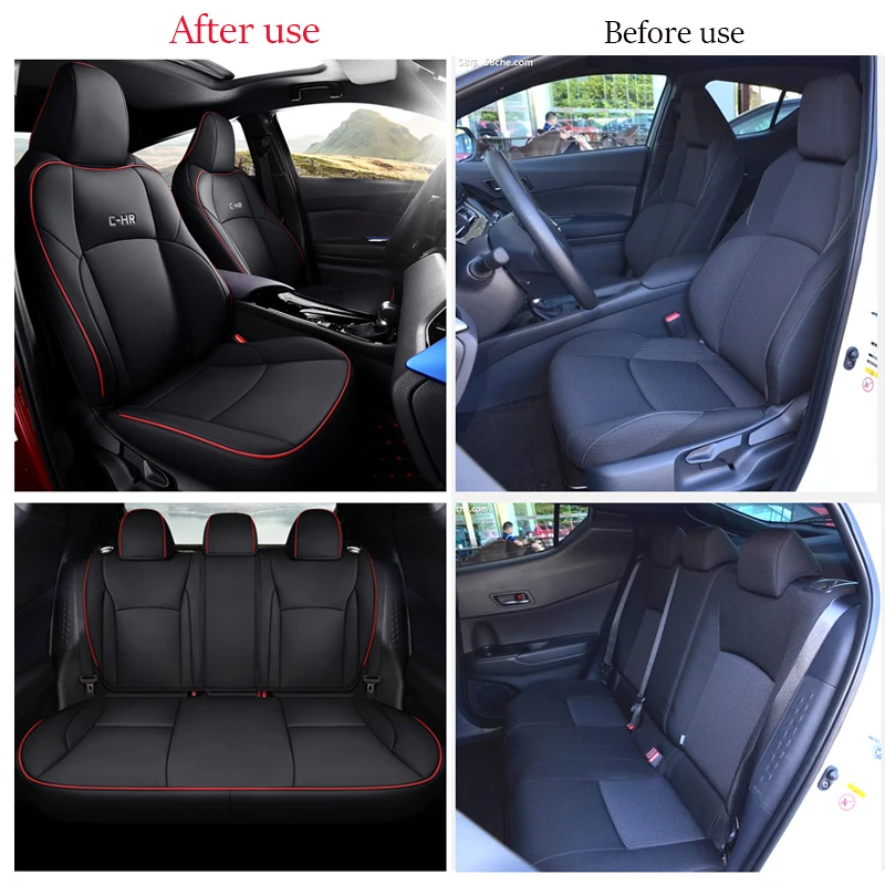 Car Special Seat Covers For Toyota CHR logo 2018-2024 Waterproof Leather Compatible with Airbag ,Interior Accessories-Coffee