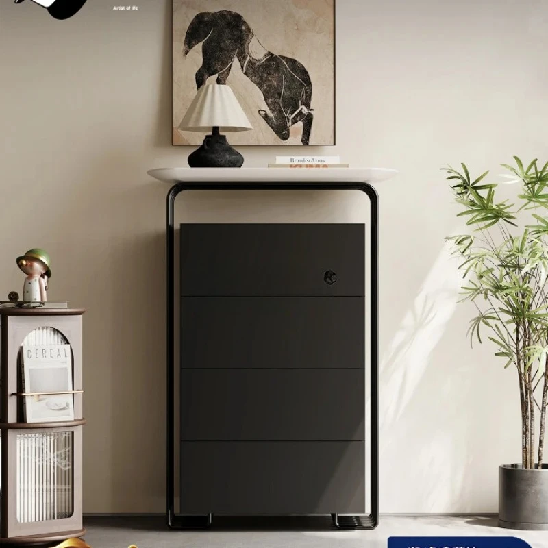 JJFrench Retro Master Bedroom, Bedside Storage, Four Drawers, Light Luxury And High-end Living Room, Black Against The Wall