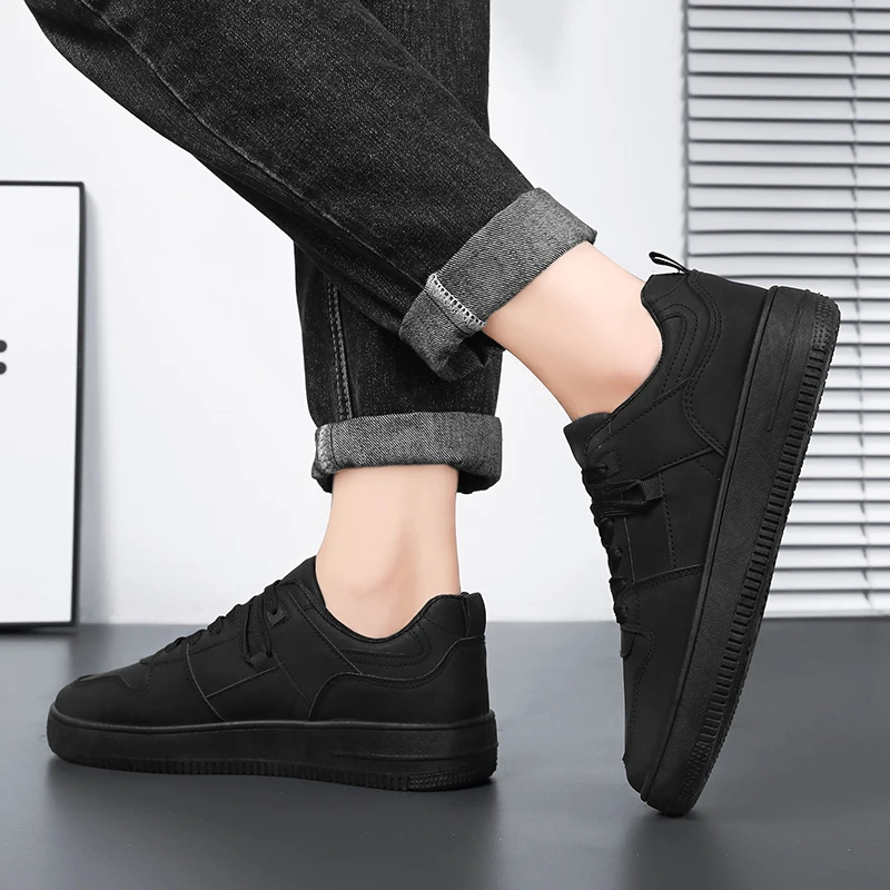 

Мужские однотонные кожаные туфли Four Seasons с низким берцем и круглым носком, новые модные вулканизированные прогулочные туфли на шнуровке простого дизайна