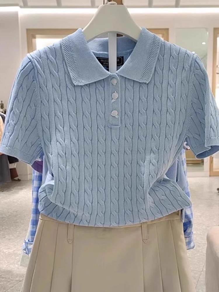 Coreano sle ne torcido malha camiseta feminina verão casual oulder comprimento ort sve emagrecimento topo ajuste confortável
