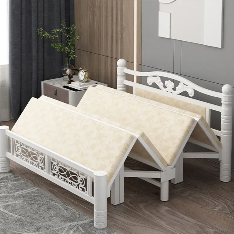 Iron Frame Folding Bed Simple Double Single Bed for Home Rental Office Nap Portable Collapsible Sleeping Bed Space Saving