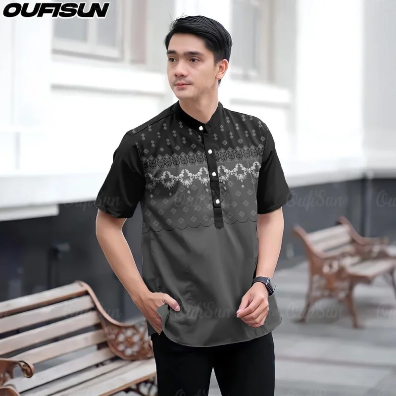 Malaysian Cocoa Shirt Modern Style Men Batik Short Sleeve Shirt Eid Shirt 2025 Kurta Shirt Made Quality Fabric Top KOKO MEN