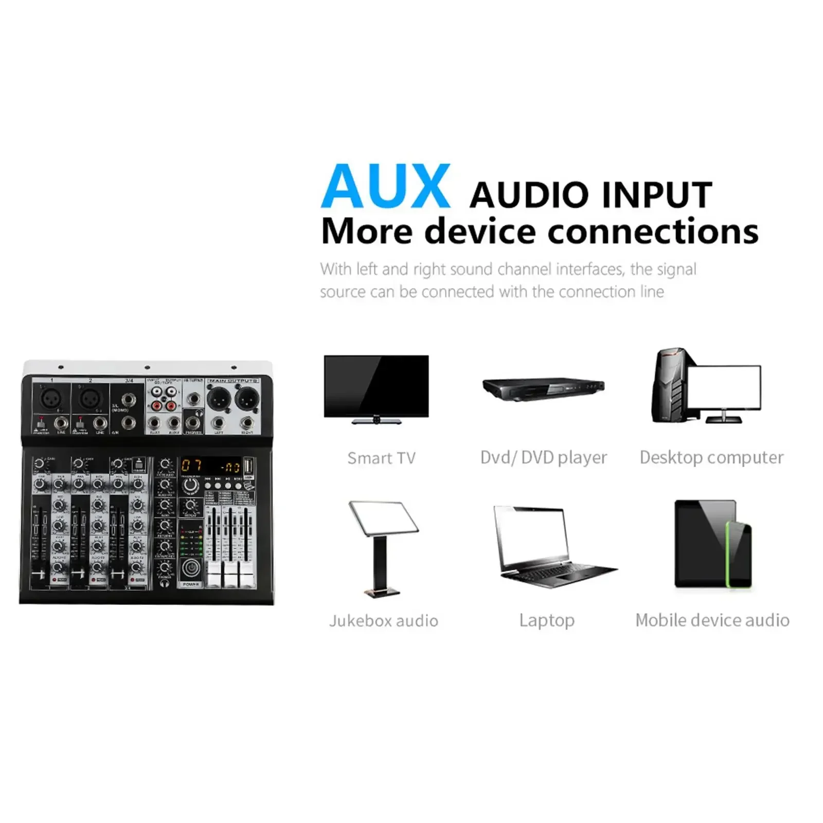 Audio Mixer Sound 2x Mono Stereo Input 4 Channel Digital Mixing Console for DJ Studio Stage Performance Hot Sale New 2023 Good