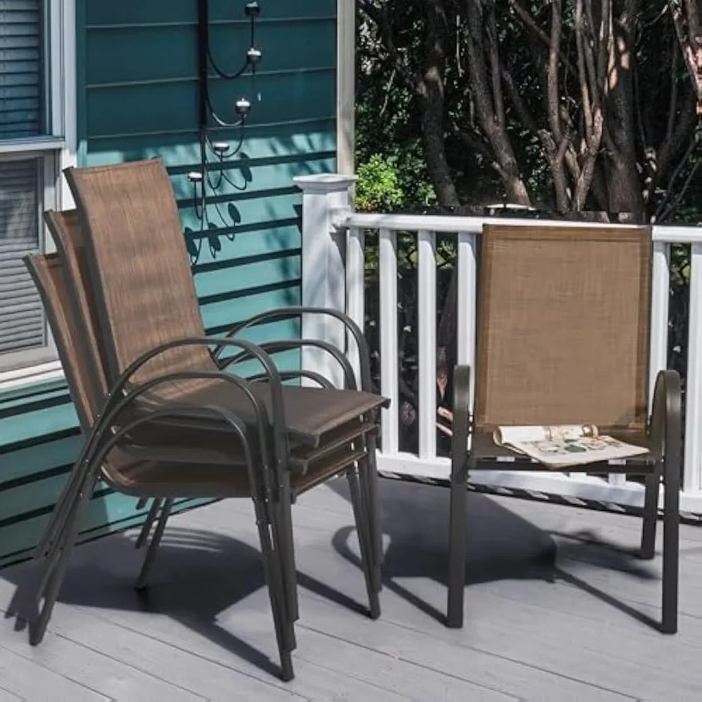 

Patio Dining Chairs Set of 4, Outdoor Stackable High Back Dining Chairs, Metal Frame Breathable Garden Outdoor Chairs