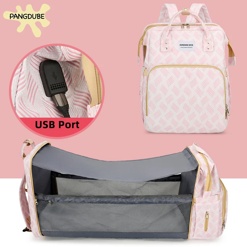 PANGDUBE 30*20*40cm Baby Diaper Bag with Stroller Hooks Portable Baby Crib Diaper Changing Pad Baby Carrier Bag for Mom Backpack