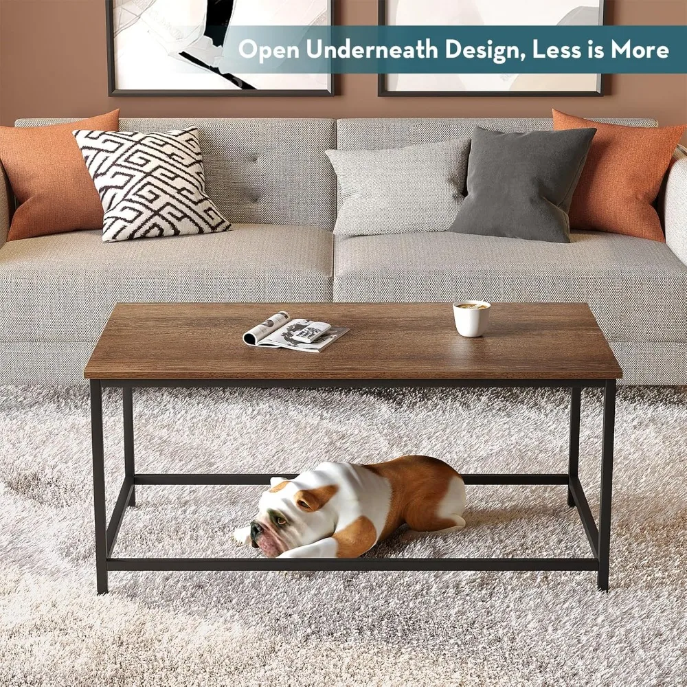 Coffee Table Simple Modern Rectangular Center Table Open Space Minimalist for Living Room Home Office Industrial Cocktail